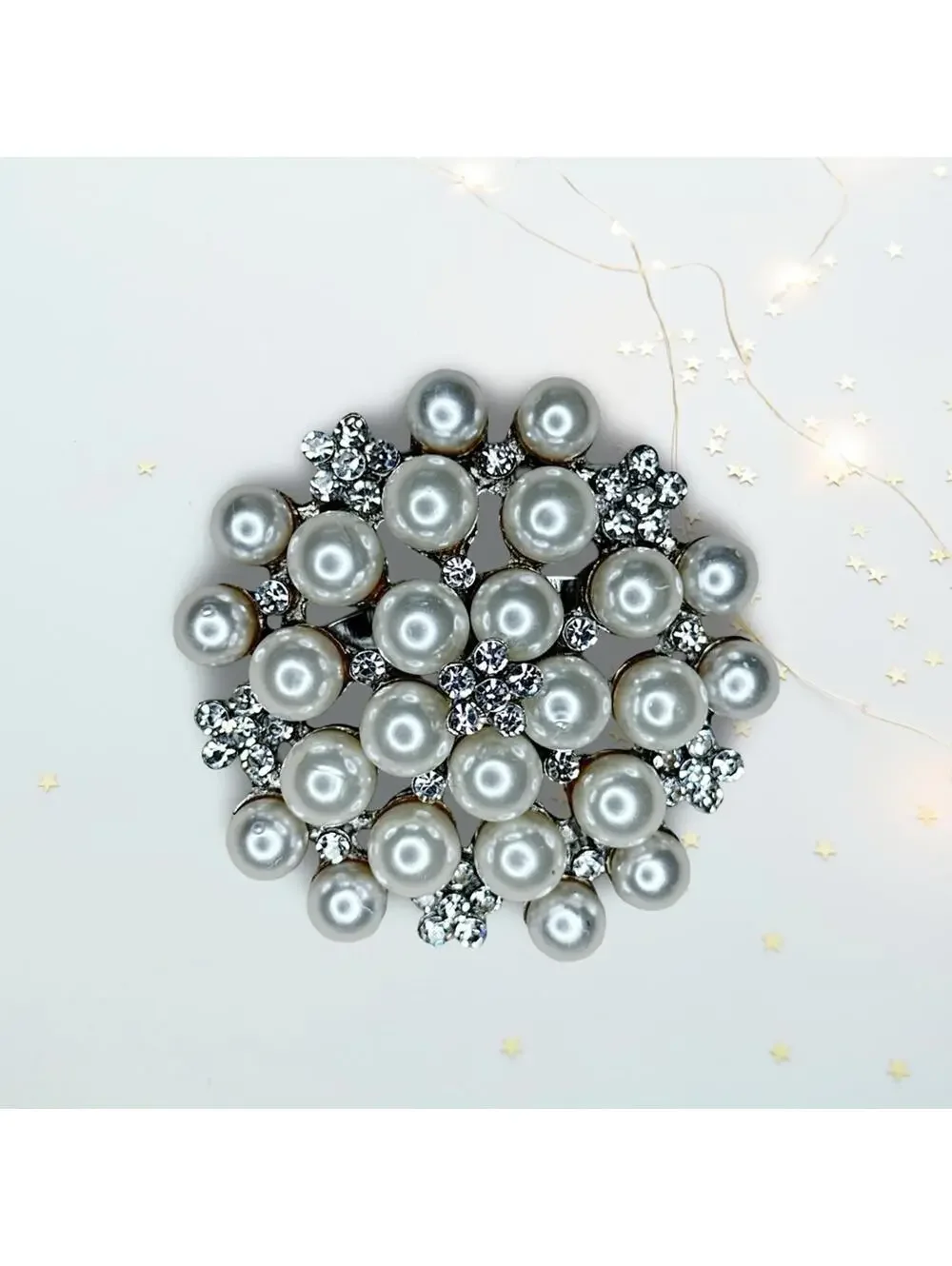 257. Plastic Faux Pearl and Crystal Brooch